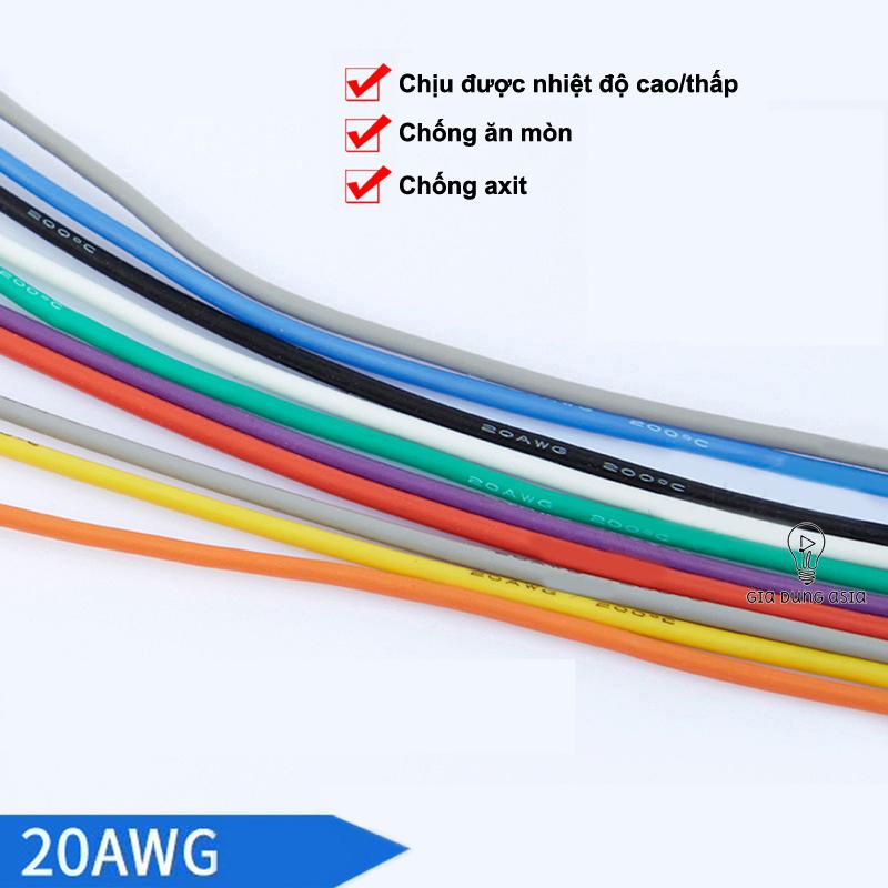 Dây điện chống cháy 20AWG tiết diện 0,5mm vuông - vỏ silicon siêu bền dài 1 mét