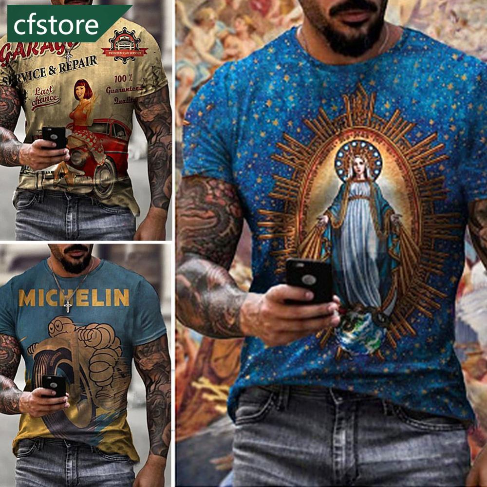 Áo Thun Tay Ngắn Cổ Tròn In Họa Tiết 3D Dáng Ôm Thời Trang Cho Nam V4Z4