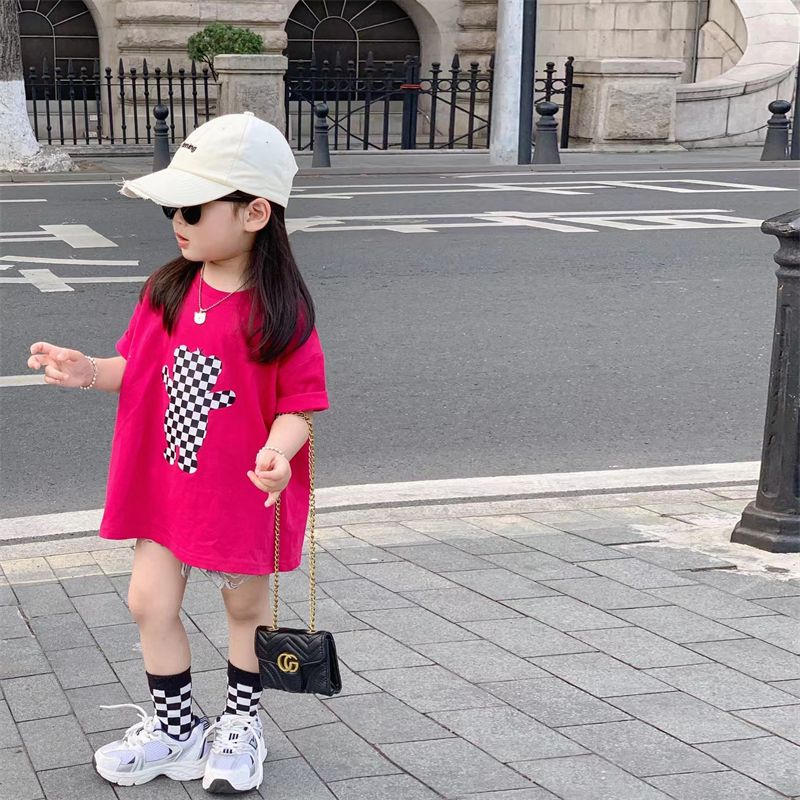 Áo Thun Cotton Màu Trơn Tay Ngắn Dáng Rộng In Họa Tiết Hoạt Hình Phong Cách Hàn Quốc Thời Trang Mùa Hè 2023 Cho Bé Gái