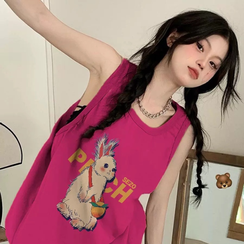 Áo Thun Sát Nách In Hình Thỏ Kiểu Pháp Thời Trang Mùa Hè Cho Nữ