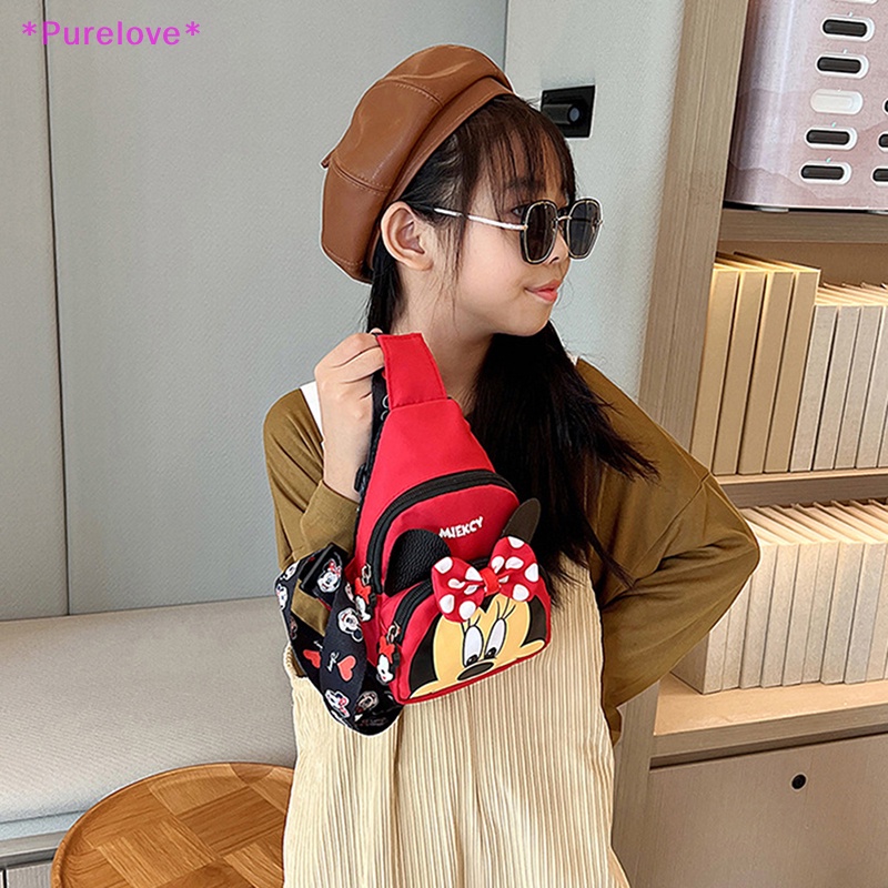 Túi Canvas Đeo Chéo Mini Phối Màu Tương Phản Họa Tiết Hoạt Hình Cho Bé Mới