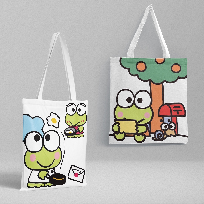Túi Xách Canvas Dày Hai Mặt In Họa Tiết Hoạt Hình Kero Kero Keroppi Dễ Thương