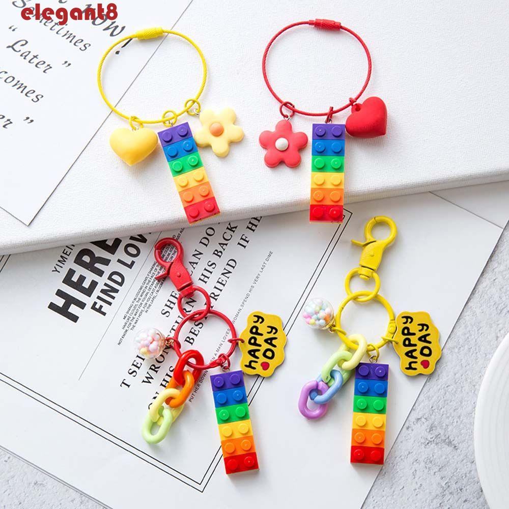 Móc Khóa Hình Khối Lắp Ráp Màu Cầu Vồng Hoạt Hình Dễ Thương