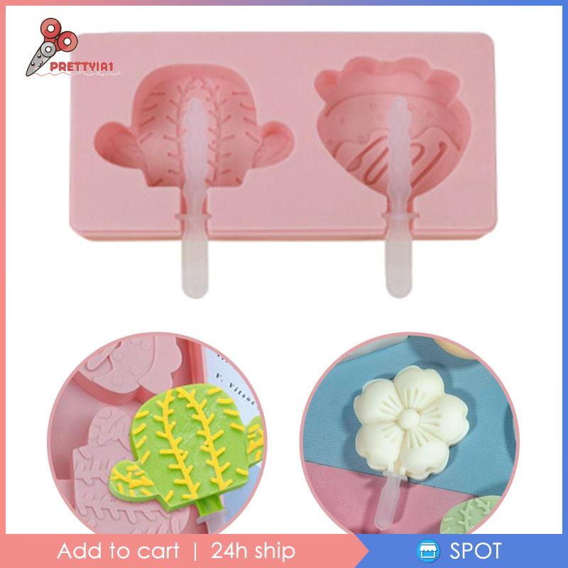 [Prettyia1] Khuôn Làm Kem Que Hình Hoạt Hình Dễ Thương Tháo Gỡ Được