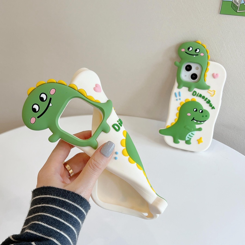 Ốp Điện Thoại Silicon TPU Mềm Hình Khủng Long Hoạt Hình 3D Bảo Vệ Toàn Diện Chống Sốc Cho iPhone 14 13 12 11 Pro Max