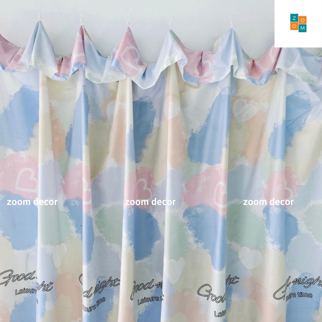 Rèm ngăn phòng, che gác lửng vải poly có sẵn móc treo giá rẻ nhiều họa tiết dễ thương