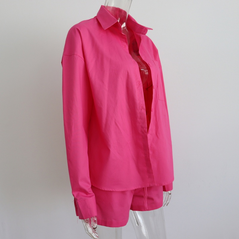 Set 2 Món Áo Sơ Mi Tay Dài Phối Quần Short Cỡ Lớn Thời Trang Trẻ Trung Cho Nữ