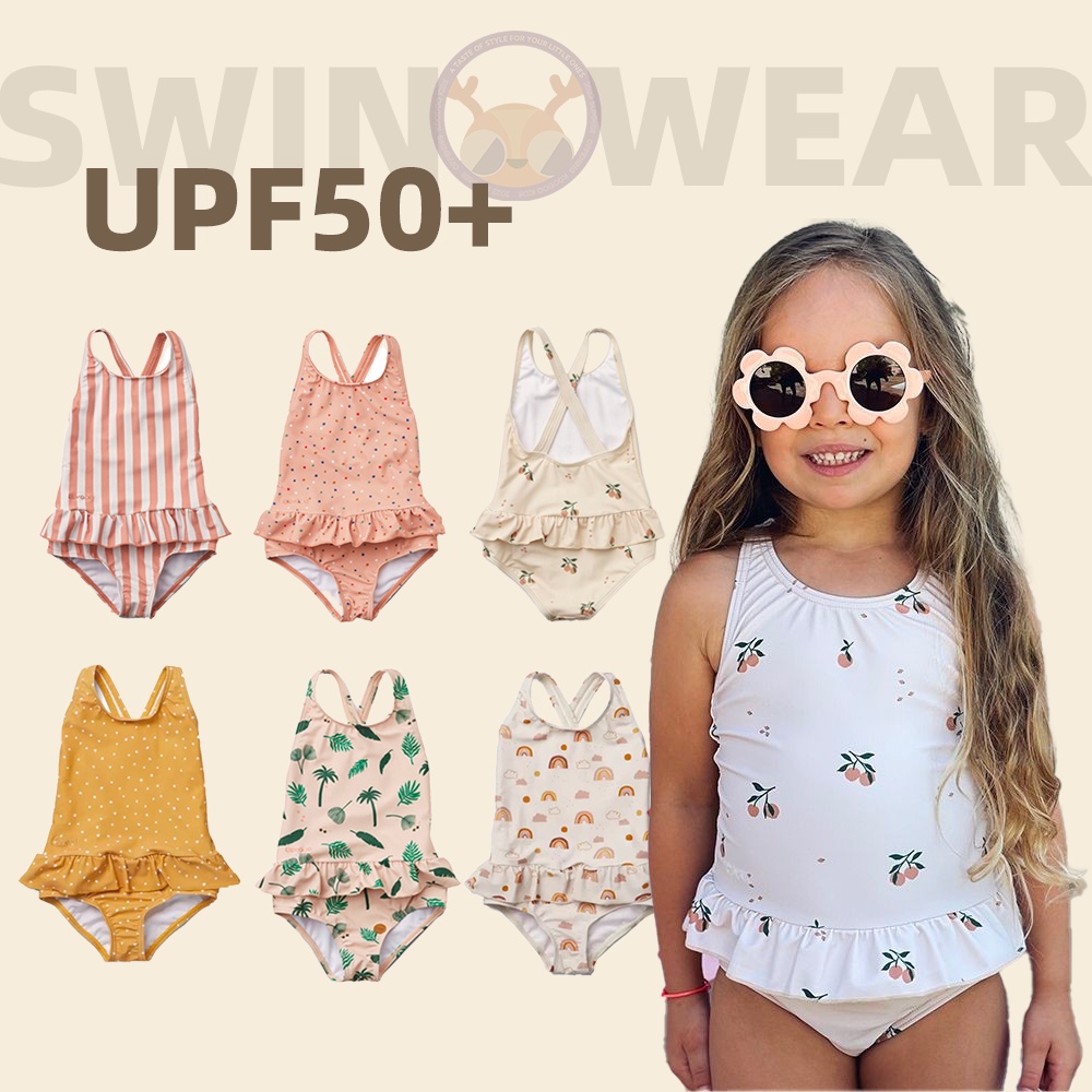 Bộ Đồ Bơi Một Mảnh Chống Tia UV Họa Tiết Kẻ Sọc Dành Cho Bé Gái 1-9Y UPF50 +