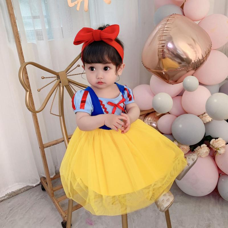 Đầm Hóa Trang Công Chúa Bạch Tuyết Tay Ngắn Phối Lưới Xinh Xắn Cho Bé Gái