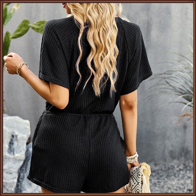 Áo liền quần Ngắn Tay Cổ Tròn Thoáng Khí Màu Sắc Đơn Giản Thời Trang Mùa Hè Cho Nữ