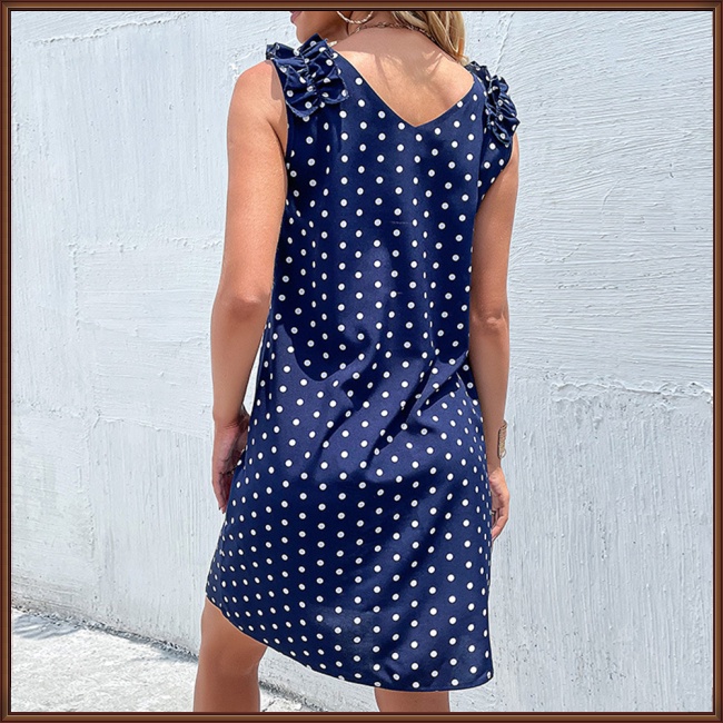 Đầm Midi Không Tay Cổ Chữ V Họa Tiết Chấm Bi Phong Cách Retro Dành Cho Nữ
