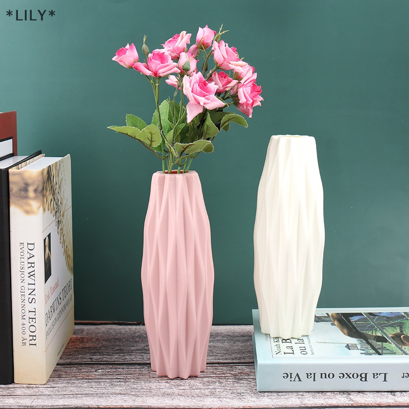 Lily Flower Vase trang trí nhà nhựa bình trắng giả gốm Chậu hoa uuu