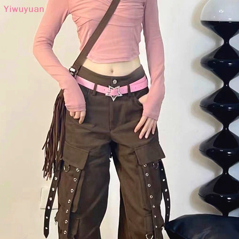 Thắt Lưng Da PU Màu Hồng Đính Ngôi Sao Năm Cánh Bằng Kim Loại < Yiwuyuan > Spicy Girl