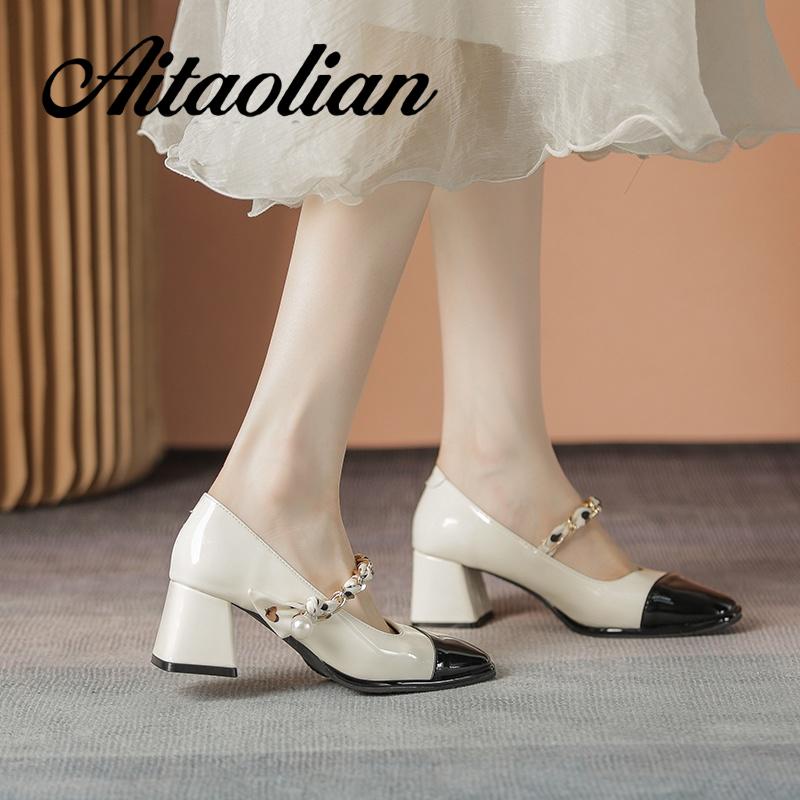 Giày Cao Gót 5cm Da Bóng Mũi Vuông Phong Cách Anh Quốc Thời Trang Cho Nữ