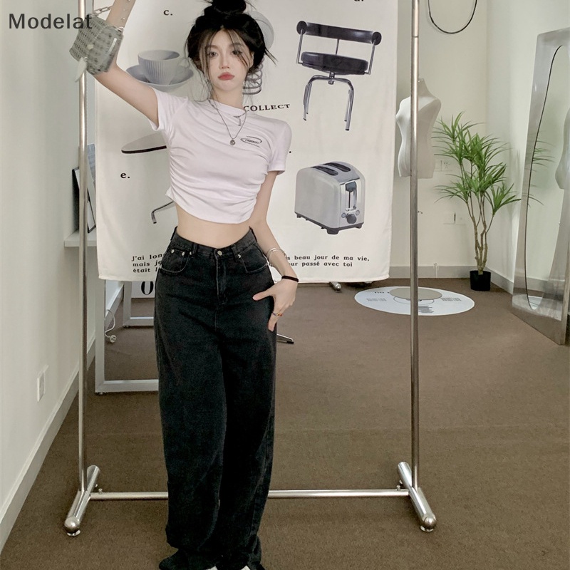 Áo Croptop Tay Ngắn Cổ Tròn In Chữ Quyến Rũ Thời Trang Cho Nữ