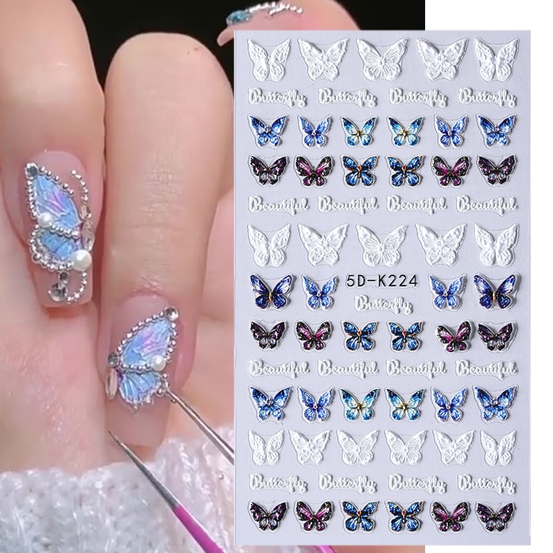 UR SUGAR Miếng Dán Trang Trí Móng Tay 5D Tự Dính Họa Tiết Hoa Bướm Xinh Xắn