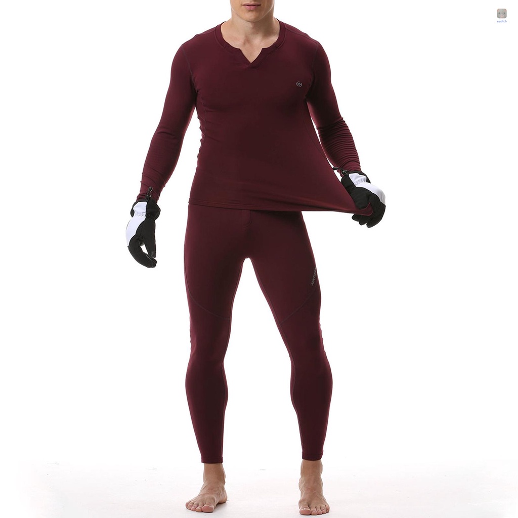 Bộ 2 Món Áo Thun Tay Dài Cổ Chữ V + Quần Dài Lót Lông Cừu Dày Giữ Ấm Mùa Đông Cho Nam