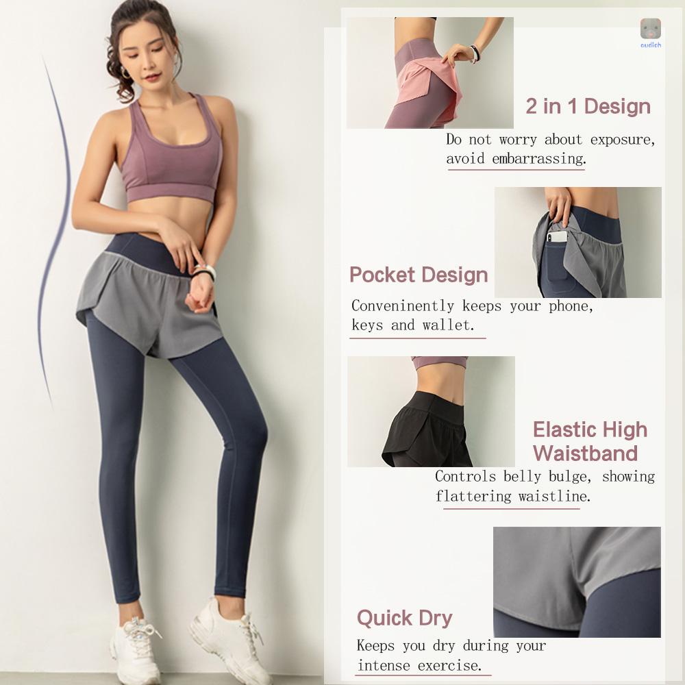 Quần Legging Thể Thao 2 Trong 1 Lưng Cao Co Giãn Tốt Nhanh Khô Không Đường May Thời Trang Cho Nữ