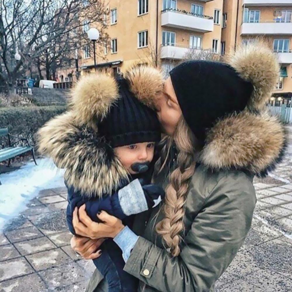 Mũ beanie Trùm Đầu Đính Quả Bông Dễ Thương Cho Bé