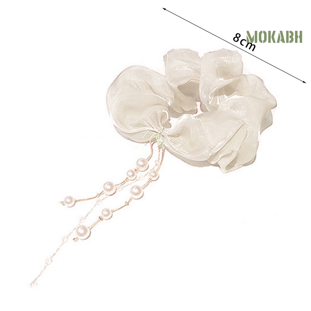 Dây Cột Tóc Satin Co Giãn Tốt Màu Trơn Đính Ngọc Trai Giả Xinh Xắn Cho Nữ