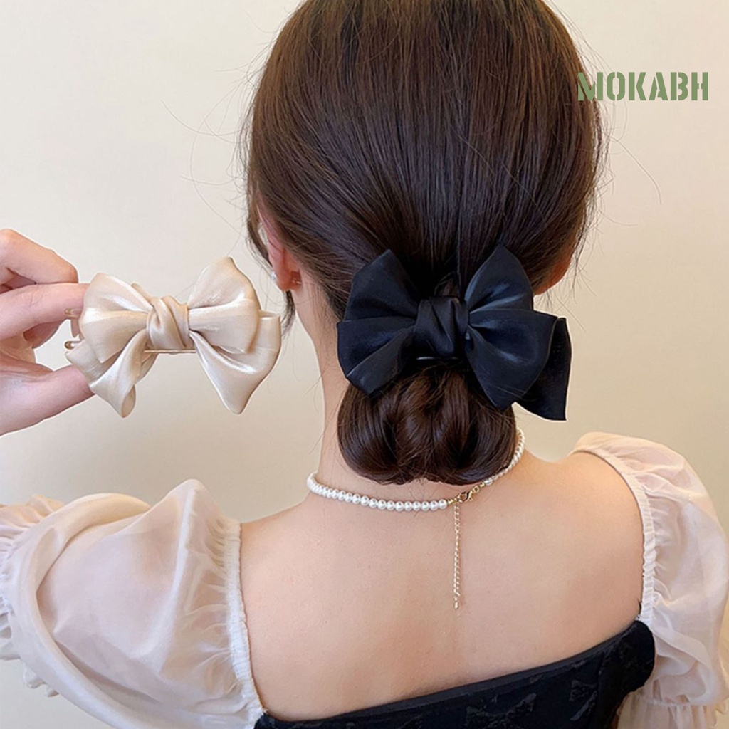 [Mok Abh] Kẹp Tóc Có Lò Xo Đính Nơ To Chống Trượt Hai Lớp Bằng Vải Mềm Cố Định Tóc Cố Định Phong Cách Công Chúa Dùng Làm Đạo Cụ Chụp