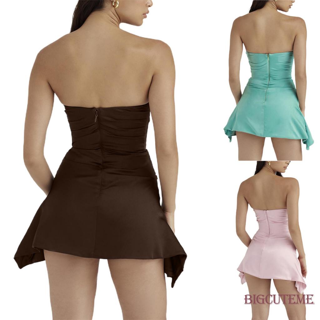 [] - Đầm Trễ Vai Màu Trơn Không Tay Khoét Sâu Thời Trang Mùa Hè Cho Nữ Cỡ S / M / L