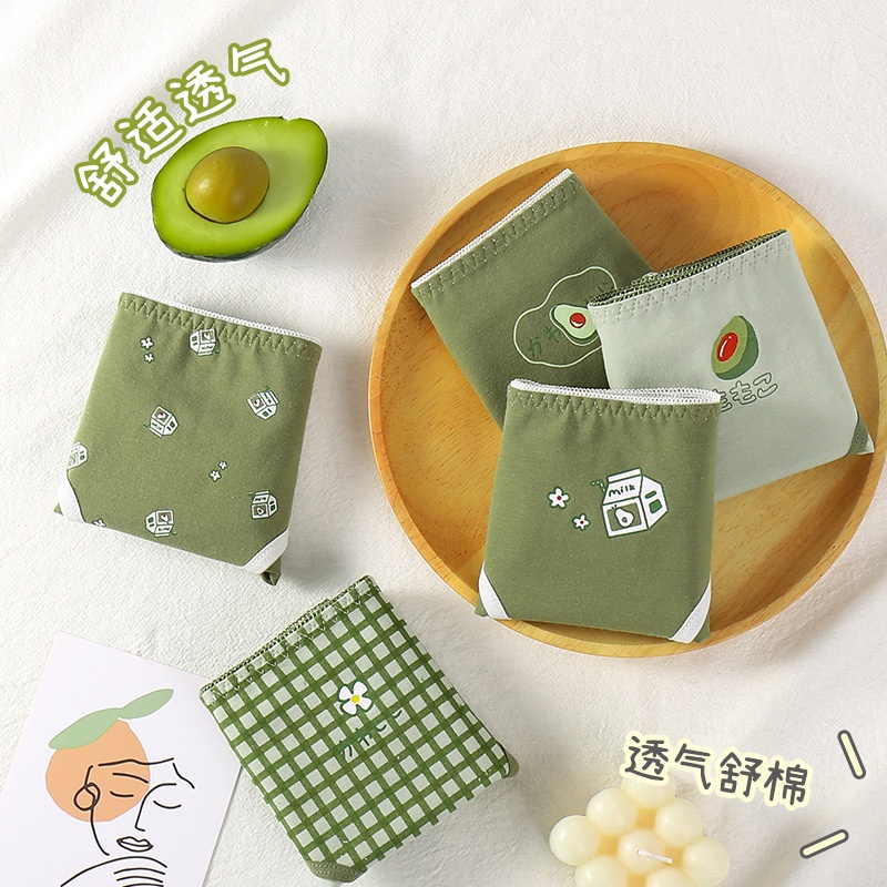 Quần Lót Đáy Cotton Màu Xanh Lá Sữa Bơ Tươi Mới Đơn Giản Phong Cách Nhật Bản Đáy Giữa Eo Cho Nữ Sinh