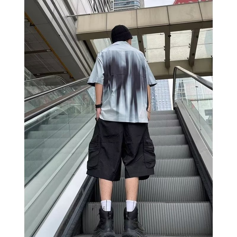 Áo Sơ Mi Tay Ngắn Dáng Rộng Nhuộm Màu Độc Đáo Cỡ Lớn 150kg Thời Trang Cá Tính Cho Nam