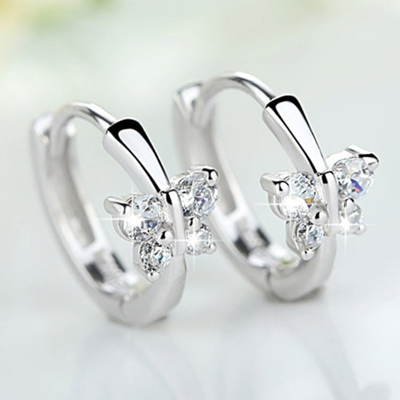 Bông Tai Mạ BạC HìNh BướM ĐíNh Đá ThờI Trang