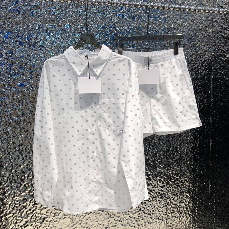 Aw Bộ Áo Sơ Mi Dài Tay Đính Đá + Quần Short Cá Tính