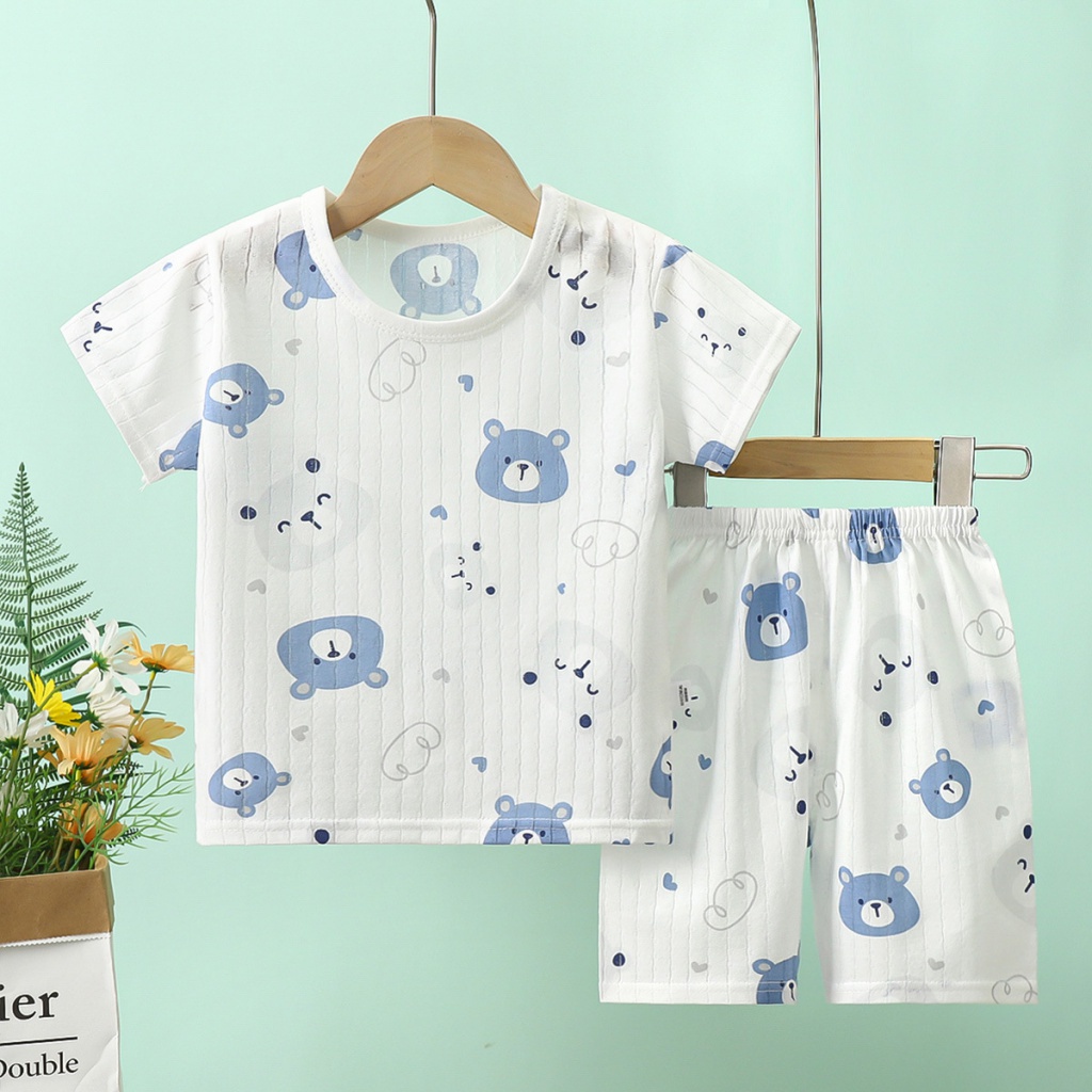 Set Áo Thun Tay Ngắn Và Quần Ngắn Bằng Cotton Trơn Mỏng Phong Cách Mới Dành Cho Bé Sơ Sinh Mặc Ở Nhà