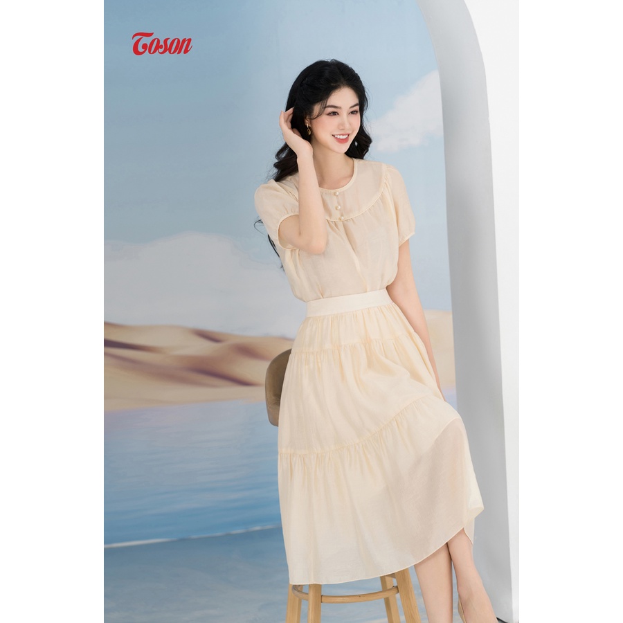 Bộ tơ be da: áo cổ tròn+ chân váy xòe nhún B1335E93 Toson
