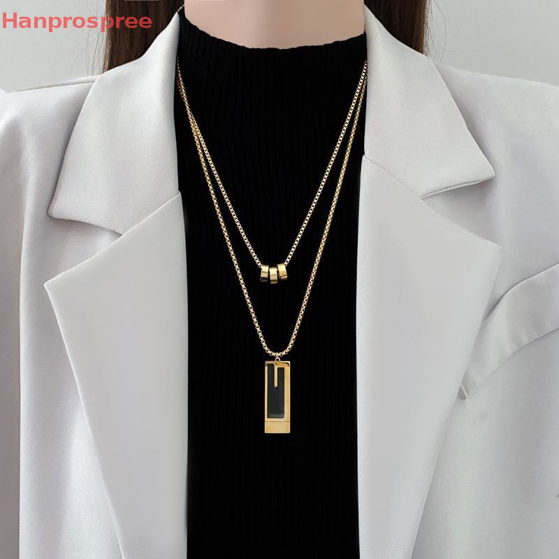 Vòng cổ Hai Lớp Mặt Vuông Bằng Hợp Kim Màu Vàng Thời Trang Dành Cho Nữ