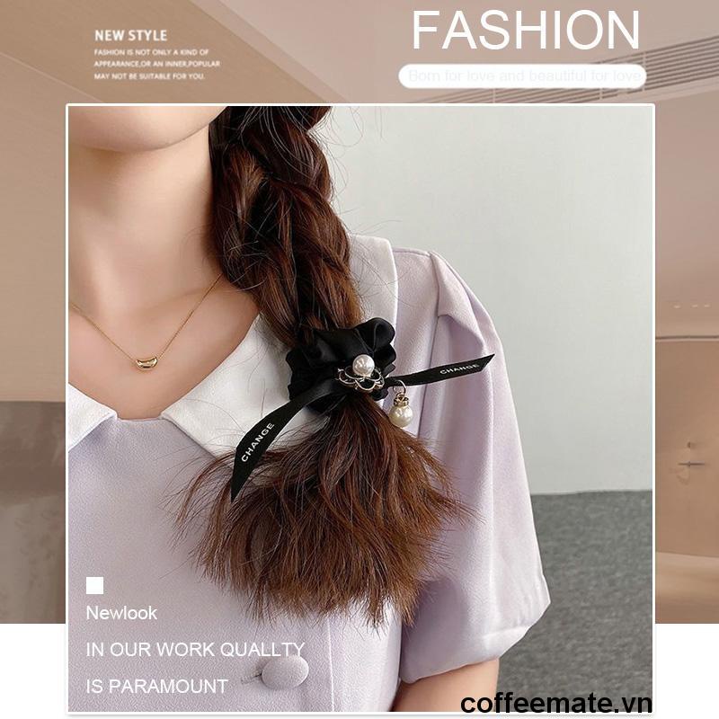 ⚡Dây Buộc Tóc Vải Satin Đính Nơ Ngọc Trai Nhân Tạo Phong Cách Hàn Quốc