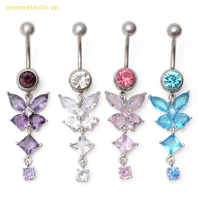Khuyên Rốn Hình Bướm Bằng Thép Không Gỉ Đính Đá Zircon Thời Trang Dành Cho Nữ