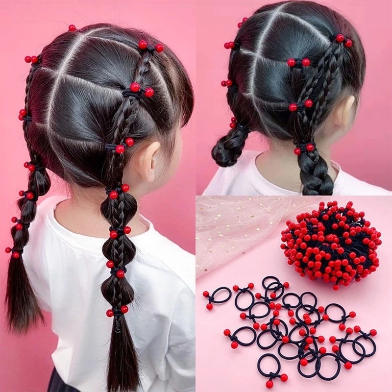 Set 10 Dây Buộc Tóc Đính Hạt Cherry Nhiều Màu Dễ Thương Cho Bé Gái