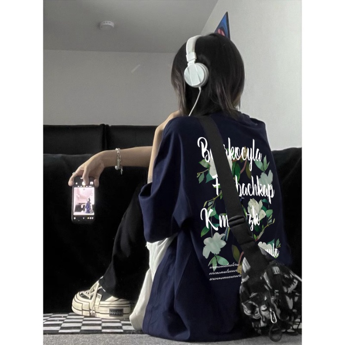 Áo Thun 100% Cotton Tay Ngắn Cổ Tròn In Họa Tiết Phong Cách Hàn Quốc Cho Nữ