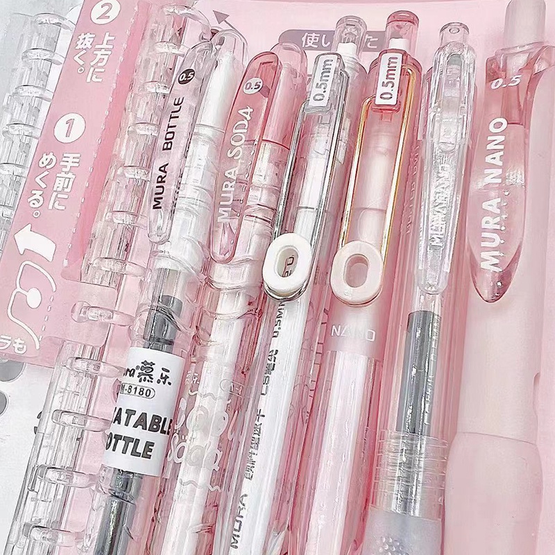 Set 6 Bút Mực Gel Ngòi 0.5mm Màu Hồng Dễ Thương Chất Lượng Cao