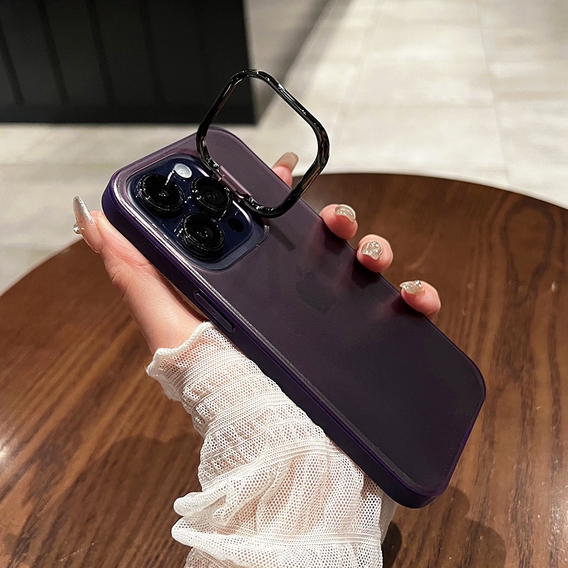 Ốp Điện Thoại Cứng Nhám Mờ Chống Sốc / Rơi Vỡ / Dấu Vân Tay + Giá Đỡ Vô Hình Cho iPhone 14 13 12 11 Pro Max 14 Plus