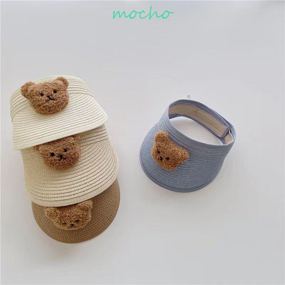 Mũ Vành Tròn Màu Trơn In Hình Gấu Hoạt Hình Thời Trang Mùa Hè Cho Bé