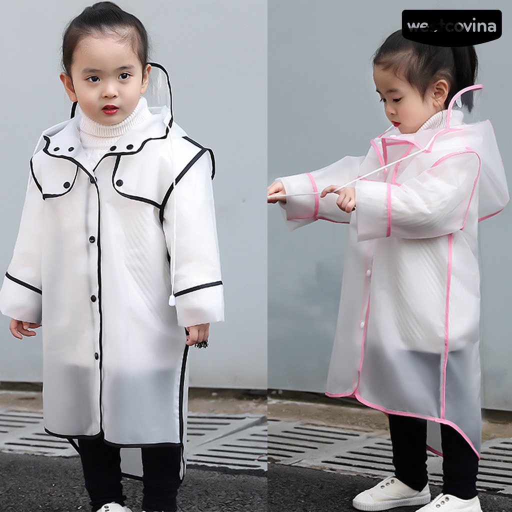 [COD]☁Áo Mưa EVA Trong Suốt Có Mũ Trùm Phối Dây Rút Chống Thấm Nước Dành Cho Trẻ Em