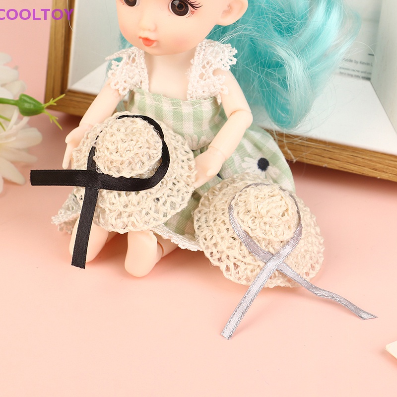 Mũ Rơm Đan Thắt Nơ Dễ Thương Trang Trí Nhà Búp Bê