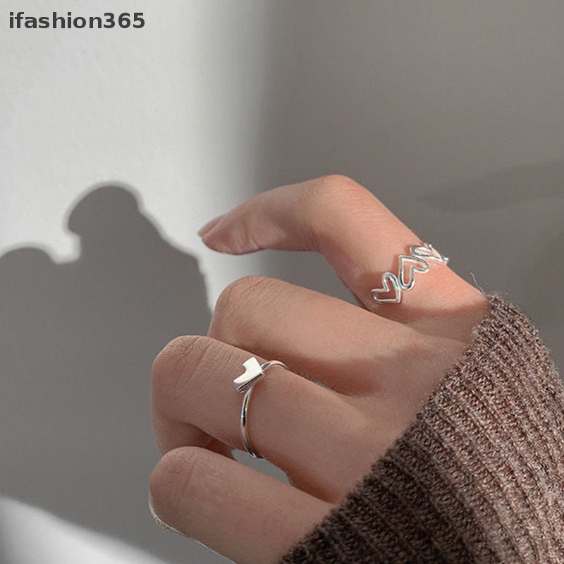 1 Bộ Nhẫn Hở Hình Trái Tim Màu Bạc Đơn Giản Thời Trang Làm Sạch Sâu ifashion365
