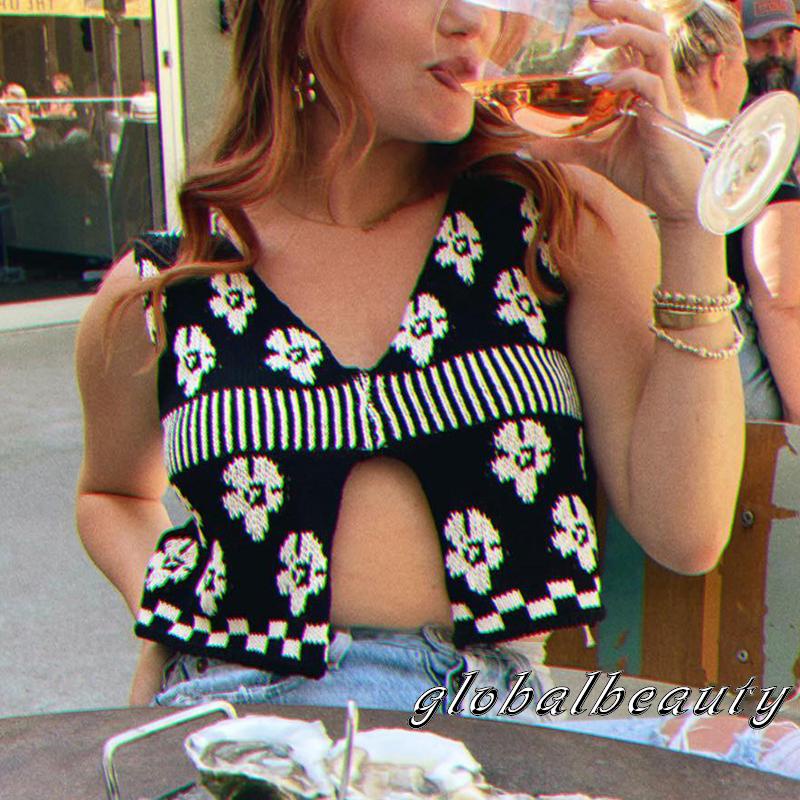 Áo Tank Top Dệt Kim Không Tay Cổ Tròn In Chữ Thời Trang Dành Cho Nữ