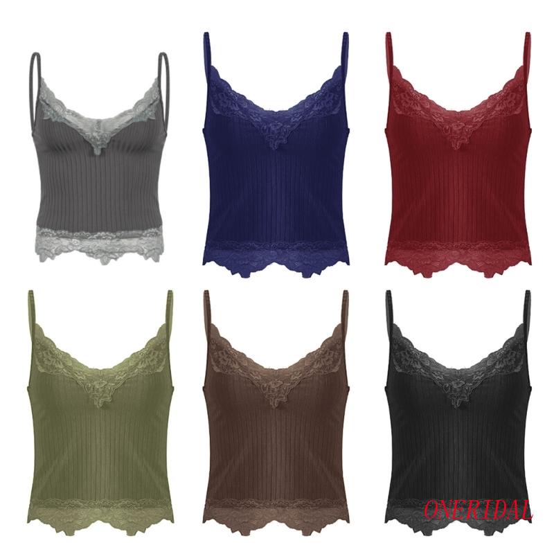 Áo Tank Top Hai Dây Cổ Chữ V Viền Ren Đơn Giản Cho Nữ