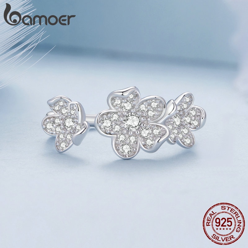 Bông Tai Thời Trang Kiểu Mở Hình Hoa Cổ Điển Đơn Giản Bamoer S925