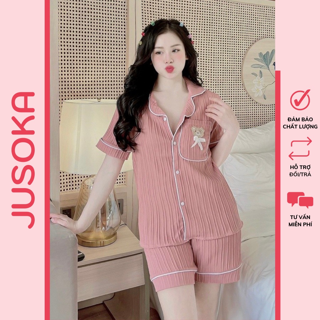 Đồ bộ Pijama đùi nữ mặc nhà chất liệu xốp gân dễ thương thoáng mát JUSOKA