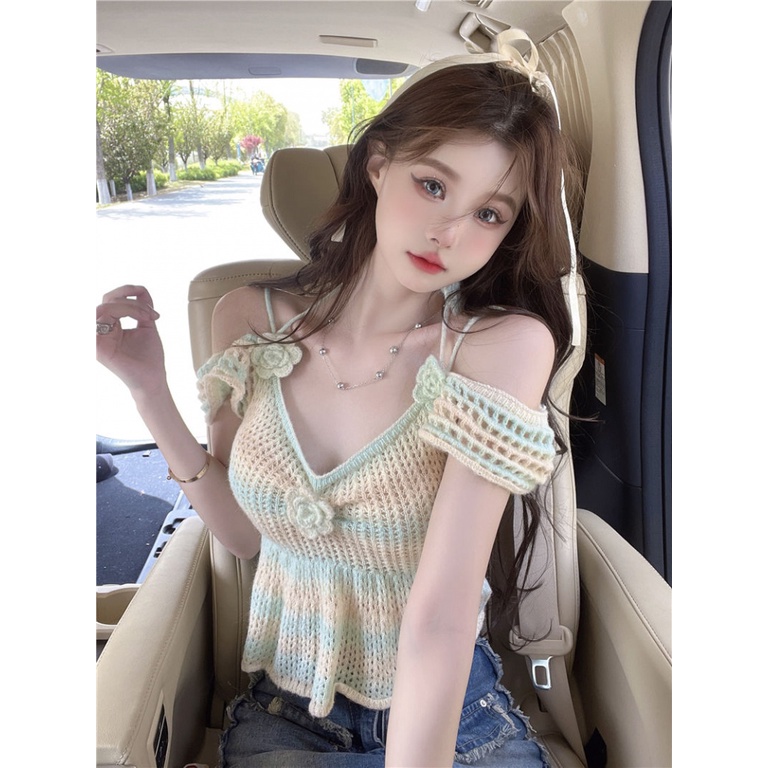 Áo Sweater Dệt Kim Dáng Ôm Ngắn Phong Cách Desire Thời Trang Mùa Hè Ngọt Ngào Cho Nữ