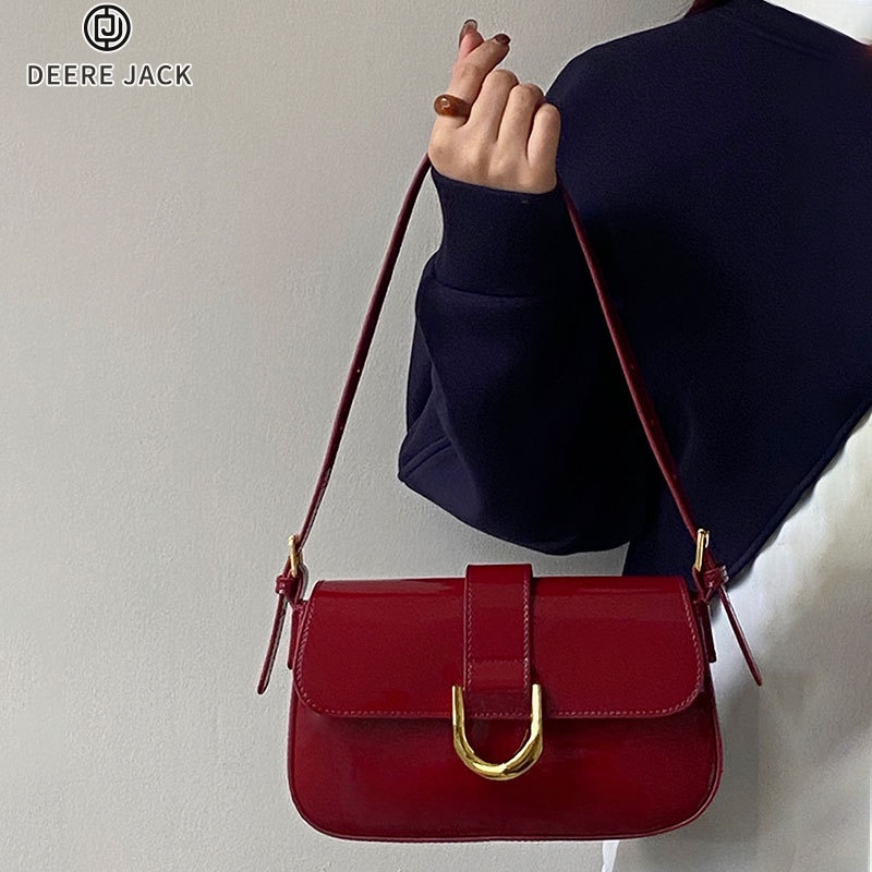 Deere Jack Túi Đeo Chéo Vai Bằng PU Màu Trơn Có Khóa Cài Đa Năng Phong Cách Hàn Quốc Cao Cấp Dành Cho Bạn Nữ