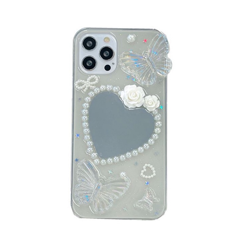 Ốp Điện Thoại TPU Dẻo Gắn Gương Trang Điểm Hình Trái Tim Bướm 3D Cho IPhone 14 Pro Max 13 12 11 Pro Max X XS